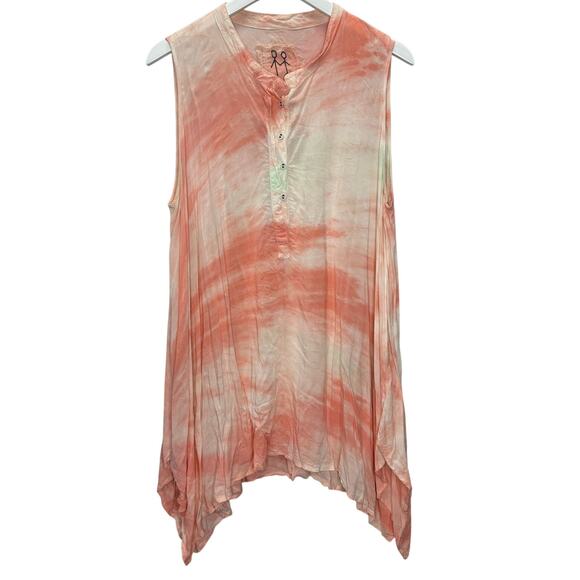 Johnny Was Boho Tunic Sleeveless Shirt Coral Pink Tie Dye Size M Mini Dress - Picture 1 of 6